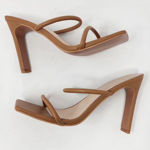 PRETTYLITTLETHING Heels Women 7 Tan Extreme Square Toe Tan Twin Strap Sandal - Picture 7 of 9